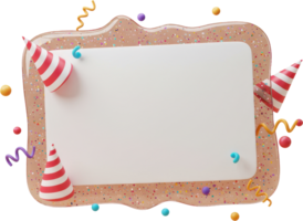 Blank white card with festive party hats and colorful confetti for celebration message png