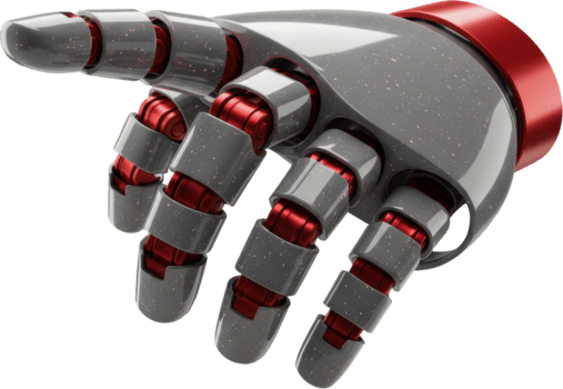avanzado robótico mano con extendido índice dedo en gris y rojo diseño png