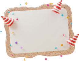 Playful 3D blank card with party hats and colorful confetti for festive announcements png