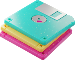 Colorful stack of retro floppy disks for data storage and computer technology png