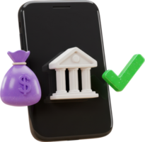 Secure online financial transactions on a smartphone with bank and money symbols png