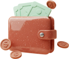 Digital wallet full of cash and coins, symbolizing financial success and wealth png