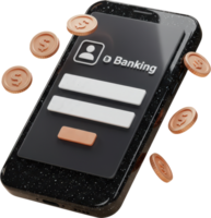 Digital banking on smartphone with dollar coins, secure mobile finance concept png