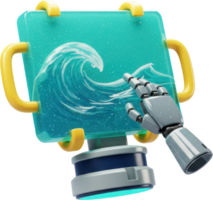 Robotic hand interacting with digital art station displaying dynamic ocean wave png