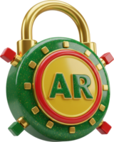 3D padlock with AR letters and golden shackle for digital security concepts png