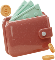 Wallet overflowing with banknotes and gold coins, concept of prosperity and savings png