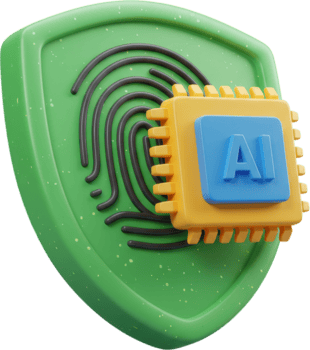 ai alimenté la cyber-sécurité bouclier avec biométrique empreinte digitale et processeur puce icône png