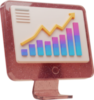Vibrant 3D computer screen showing financial growth charts and business data analytics png