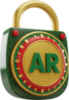 3D padlock with AR symbol on dial for augmented reality security and access png