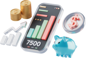 Mobile finance dashboard with investment growth and savings png