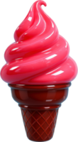 Delicious high glossy strawberry pink soft serve ice cream cone treat png