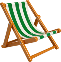Classic beach chair with green and white stripes and wooden frame png