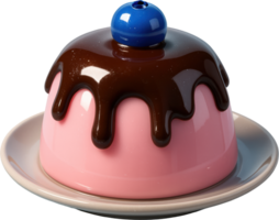 Sweet pink pudding with dark chocolate drizzle and blueberry topping png