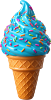 Vibrant blue soft serve ice cream cone with rainbow sprinkles png
