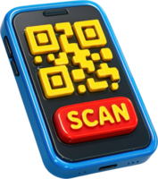 Vibrant 3D smartphone showing QR code and scan button png