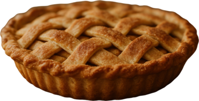 Freshly baked apple pie with golden lattice crust png
