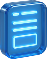 Glossy blue 3D data document icon with glowing lines png
