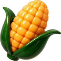 Vibrant glossy corn cob with golden kernels and green husks png