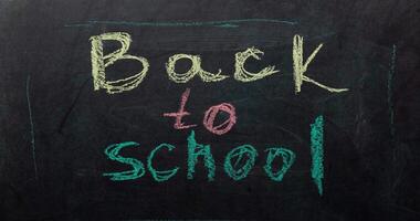 Chalkboard surface with animated letters and blank areas for the start of the school year video
