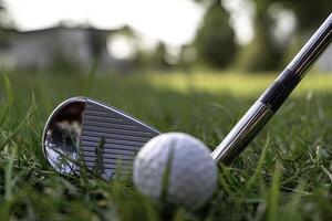 Golf Club and Ball in Grass golf iron photo