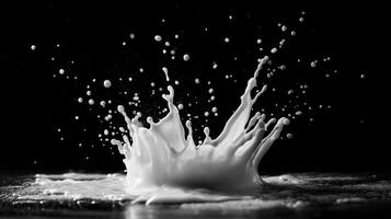 Milk splashes dramatically, showcasing fluid dynamics and texture in a striking scene. photo