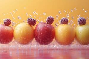Refreshing Summer Fruits with Water Droplets and Vibrant Colors for Healthy Living and Print Design photo