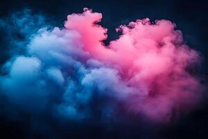 Vibrant Pink and Blue Smoke Cloud Swirls in Dark Atmosphere for Creative Backgrounds and Designs photo