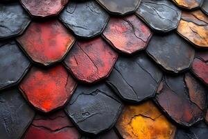 Textured Dragon Scale Pattern in Vibrant Red and Gold for Creative Design photo