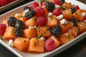 Fresh Melon Salad with Berries and Feta - Healthy Summer Refreshment for Gourmet Dining photo