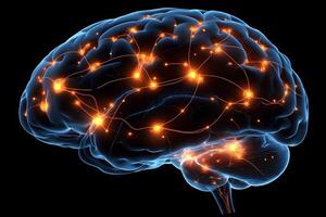 Neural Network Concept with Glowing Brain Connections for Educational and Scientific Purposes photo