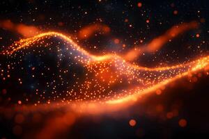 Abstract Digital Wave of Glowing Orange Particles for Futuristic Design photo