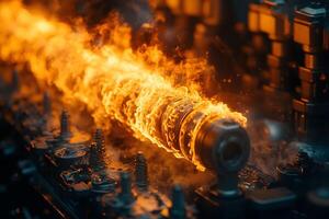 Industrial Machinery with Fiery Metal Component in High-Temperature Process photo