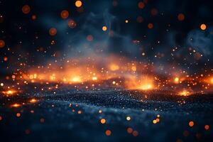 Abstract Fiery Sparkles and Glowing Embers on Dark Background for Dynamic Design photo