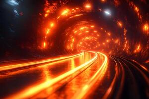 Futuristic Light Tunnel with Glowing Trails for Sci-Fi Design and Inspiration photo