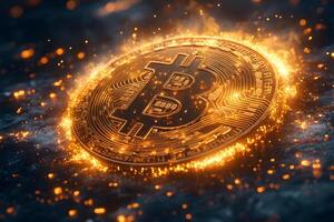 Fiery Bitcoin Concept for Cryptocurrency and Blockchain Technology photo