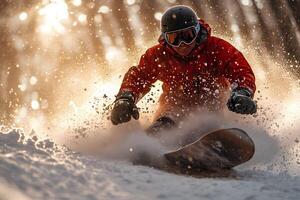 Dynamic Snowboarding Adventure in Winter Sunlight for Outdoor Enthusiasts photo