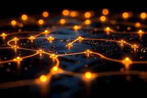 Futuristic Digital Network Circuit Board with Glowing Lights for Technology Design photo