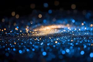 Abstract Background with Gold and Blue Bokeh Lights for Design and Decor photo