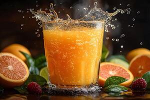 Fresh Citrus Juice Splash with Oranges and Berries - Perfect for Healthy Lifestyle and Nutrition Concepts photo