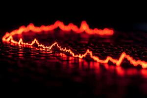 Dynamic Red Neon Sound Wave Pattern on Black Hexagonal Surface for Modern Design photo
