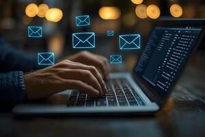 Digital Communication Concept with Email Icons for Online Networking and Technology Design photo