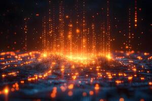 Glowing Digital Landscape with Sparkling Particles in Futuristic Technology Design photo