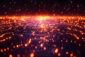 Futuristic Digital Landscape with Glowing Neon Lights and Cyber Patterns photo