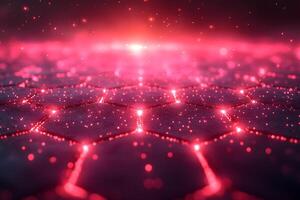 Futuristic Hexagonal Digital Grid with Glowing Red Particles for Technology Design photo
