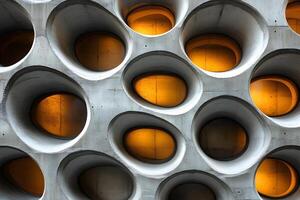 Modern Architectural Design Featuring Abstract Concrete and Illuminated Circular Patterns photo