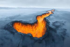 Dramatic Lava Fissure in Icy Landscape Nature's Raw Power for Photography and Posters photo