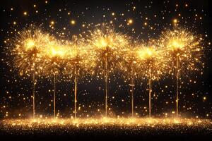 Golden Fireworks Display Illuminating Night Sky for Celebration and Festivities photo