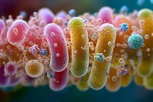 Vibrant 3D Biological Structures with DNA Helix and Colorful Molecules photo