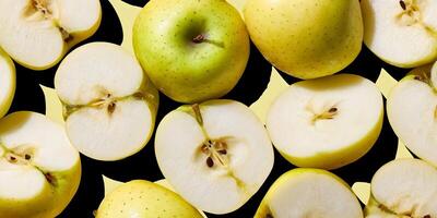 Yellow Apples Halved and Whole Fruit Pattern Background photo