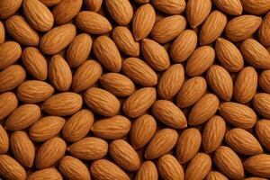 Close up full frame view of natural unshelled almonds creating a textured background photo